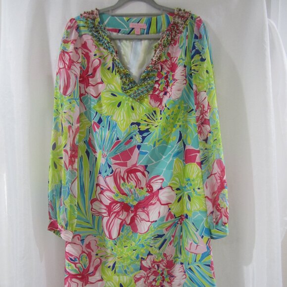 Lilly Pulitzer 4 Saemus Silk Beaded Tunic Dress RARE - Picture 1 of 8